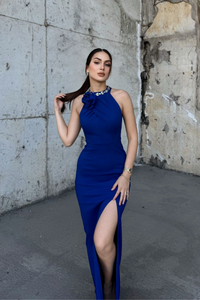 Zerda Gül Detay Tasarım Abiye 583176 SAKS MAVİSİ